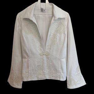 Coldwater Creek Spirit Jacket Womens 8 White Embroidered Coastal Cowgirl Western